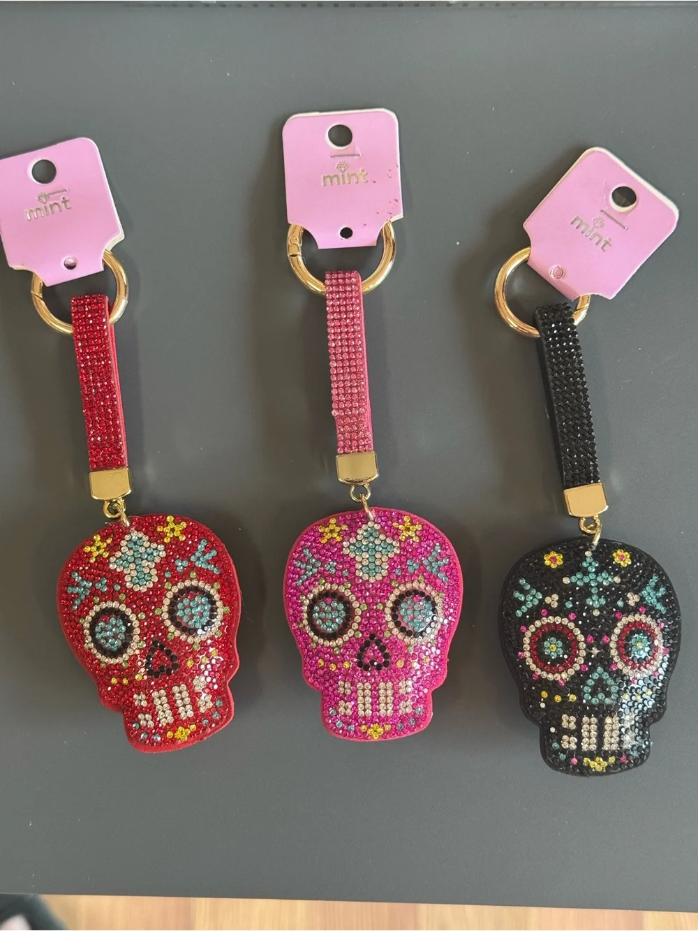 Mint Rhinestone Sugar Skull Keychain Bag Charm NWT (Pink)